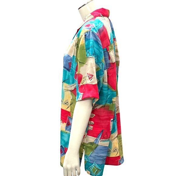 Alfred Dunner 12 Abstract Print Shirt Boldwear Retro Colorblock Artwear Blouse - Picture 4 of 13